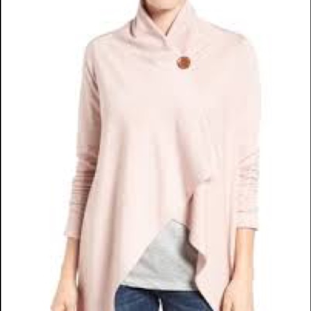 Bobeau Fleece One-button Wrap Cardigan